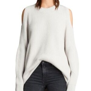 AllSaints Lizzie Cold Shoulder Cutouts Design Grain White/Beige Crew NeckSweater